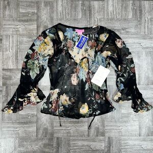 NEW Vintage Sheer Black Floral Top Size Medium